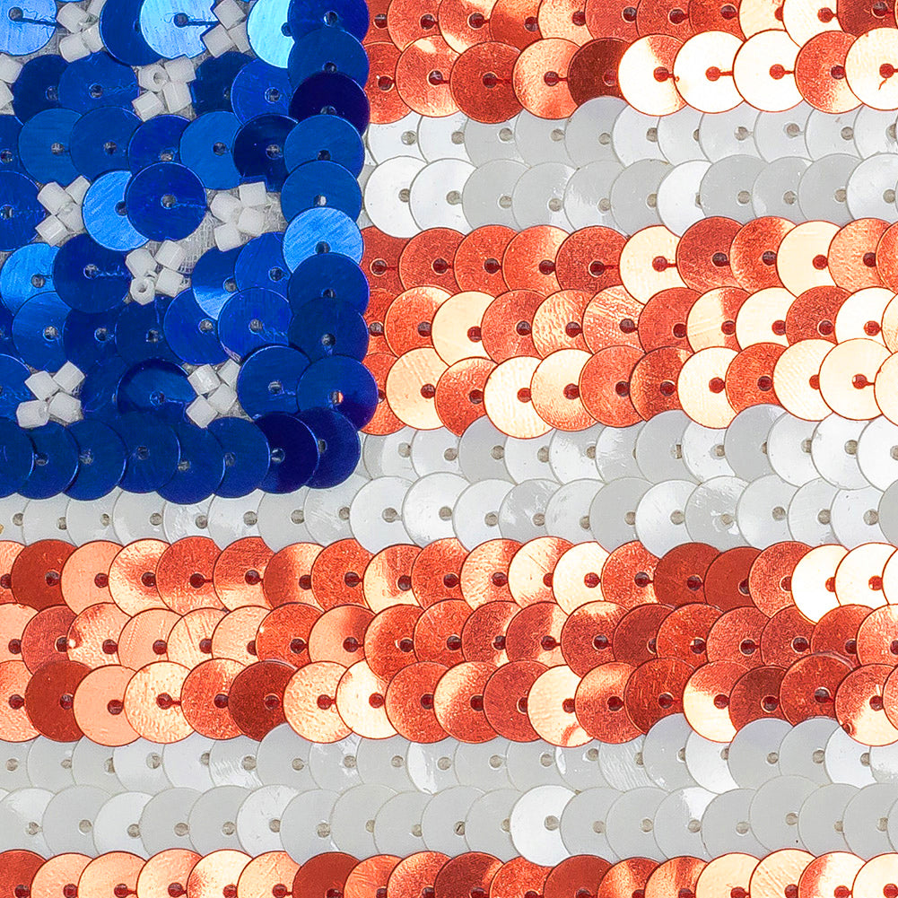 Vintage Large American Flag Beaded and Sequins Applique Detail
