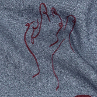 Leafy Viscose Jacquard Print - Blue and Wine Red Doodled Objects - Mood Exclusive Hand It Over Detail