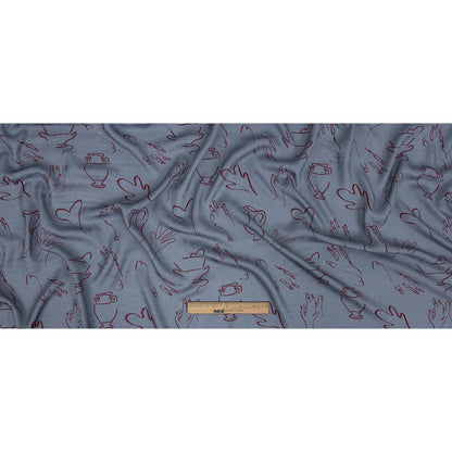 Leafy Viscose Jacquard Print - Blue and Wine Red Doodled Objects - Mood Exclusive Hand It Over Full