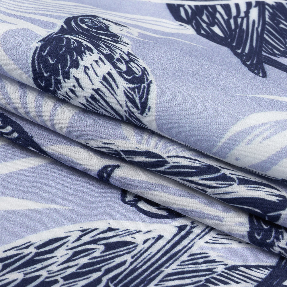 Rayon Batiste Print - Light Blue Birds and Leaves - Mood Exclusive Cockatoo Collective Folded