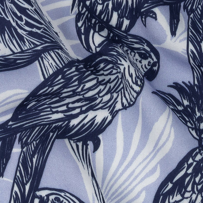 Rayon Batiste Print - Light Blue Birds and Leaves - Mood Exclusive Cockatoo Collective Detail