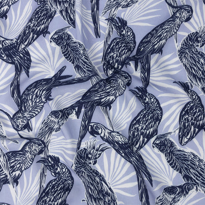 Rayon Batiste Print - Light Blue Birds and Leaves - Mood Exclusive Cockatoo Collective