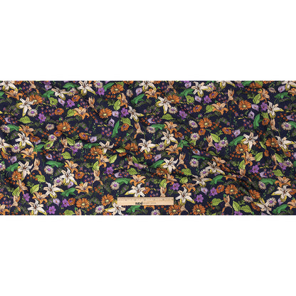 Rayon Batiste Print - Navy, Orange and Green Floral - Mood Exclusive Navy Lifeline Lilies Full
