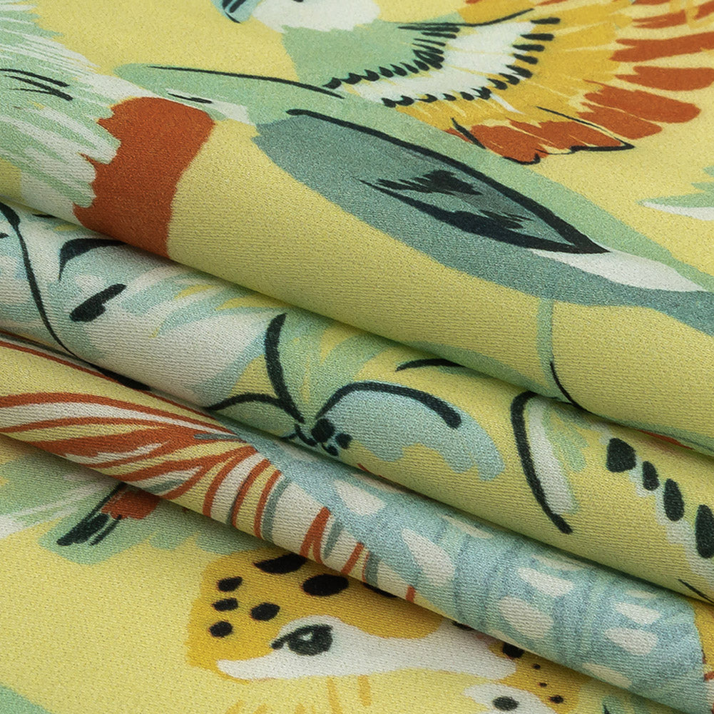 Rayon Batiste Print - Mellow Yellow, Sage and Orange Zebras and Birds - Mood Exclusive Mellow Yellow Birds of Play Folded