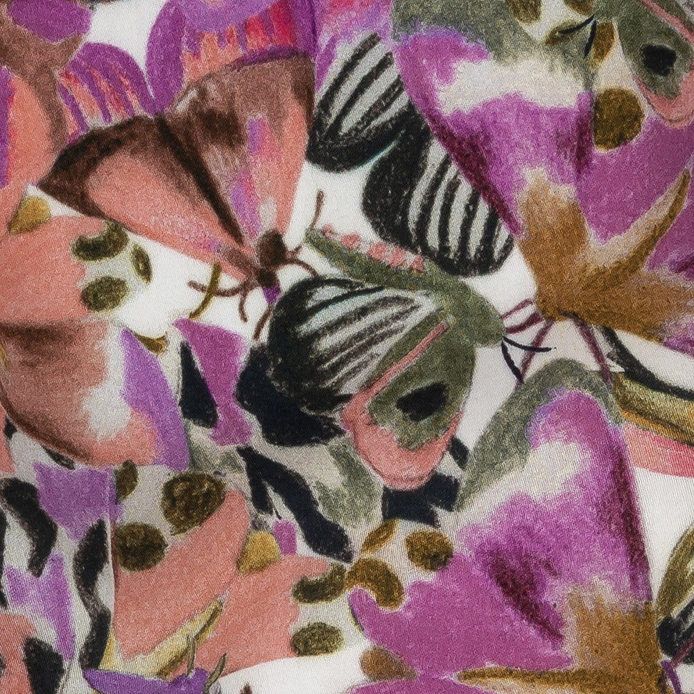 Rayon Batiste Print - Pink and White Butterflies - Mood Exclusive Pastel Papillon Detail