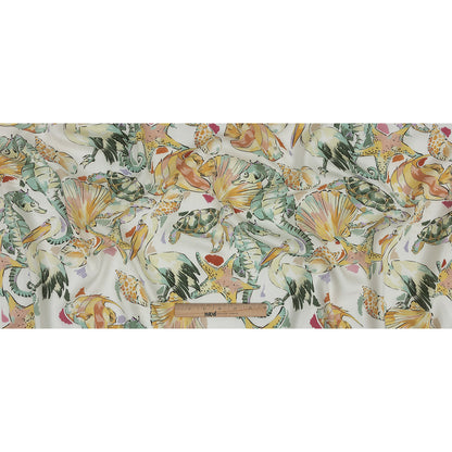 Rayon Batiste Print - White, Orange and Green Aquatic Animals - Mood Exclusive Under the Sea Full