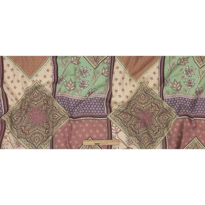 Gauzy Wrinkled Rayon Woven Print - Soft Green Paisley Patchwork - Mood Exclusive Divine Diamonds Folded