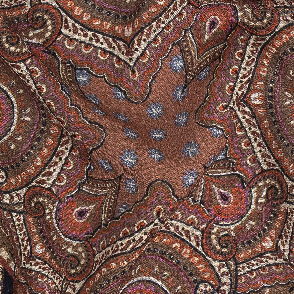 Gauzy Wrinkled Rayon Woven Print - Rust Paisley Patchwork - Mood Exclusive Divine Diamonds Full