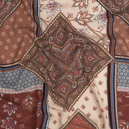 Gauzy Wrinkled Rayon Woven Print - Rust Paisley Patchwork - Mood Exclusive Divine Diamonds