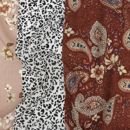Gauzy Wrinkled Rayon Woven Print - Rust and Mauve Patterned Stripes - Mood Exclusive Strips of Style