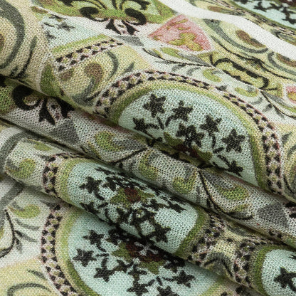 Gauzy Wrinkled Rayon Woven Print - Soft Green Ornate Patchwork - Mood Exclusive Arabesco Detail
