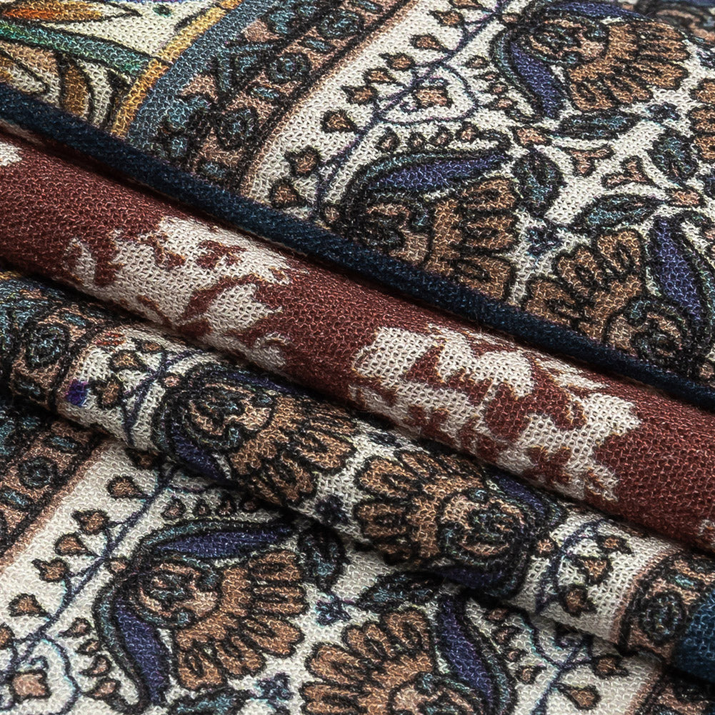 Gauzy Wrinkled Rayon Woven Print - Navy and Red Paisley Patchwork - Mood Exclusive Quilted Distinction Detail