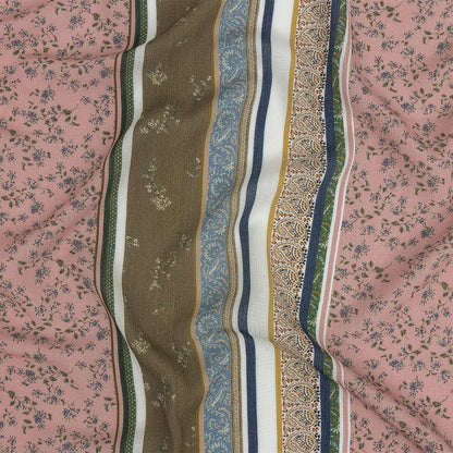 Gauzy Wrinkled Rayon Woven Print - Olive Green and Pink Floral Stripes - Mood Exclusive Encased Reveries