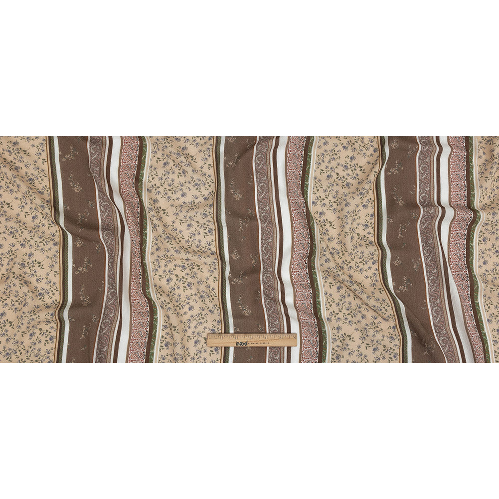 Gauzy Wrinkled Rayon Woven Print - Light Brown and Beige Floral Stripes - Mood Exclusive Encased Reveries Folded