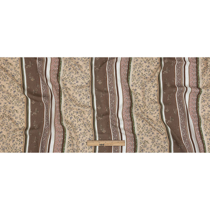 Gauzy Wrinkled Rayon Woven Print - Light Brown and Beige Floral Stripes - Mood Exclusive Encased Reveries Folded