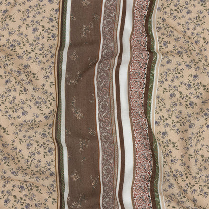 Gauzy Wrinkled Rayon Woven Print - Light Brown and Beige Floral Stripes - Mood Exclusive Encased Reveries