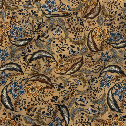 Viscose Twill Print - Beige, Brown and Blue Floral - Mood Exclusive Elysian Illumination