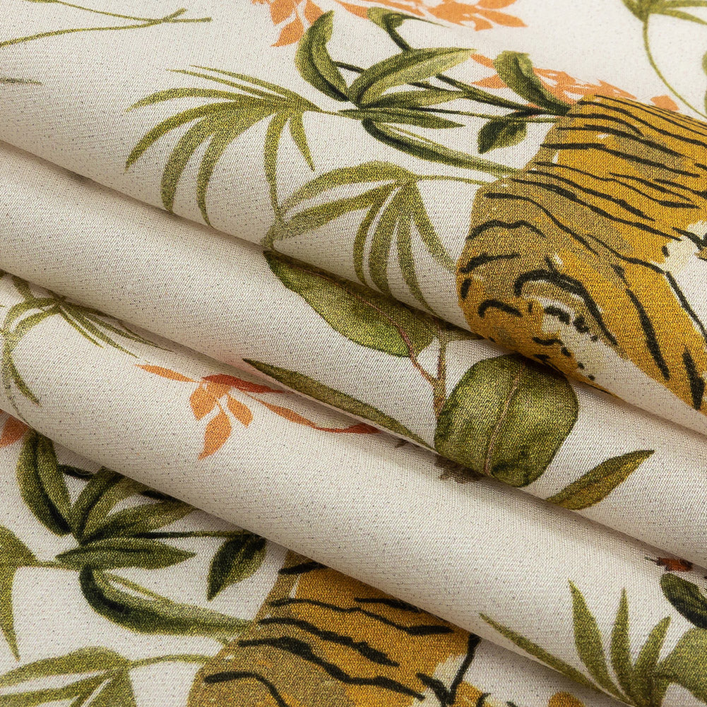 Viscose Twill Print - Ecru Exotic Animals and Flowers - Mood Exclusive Marvelous Menagerie Folded