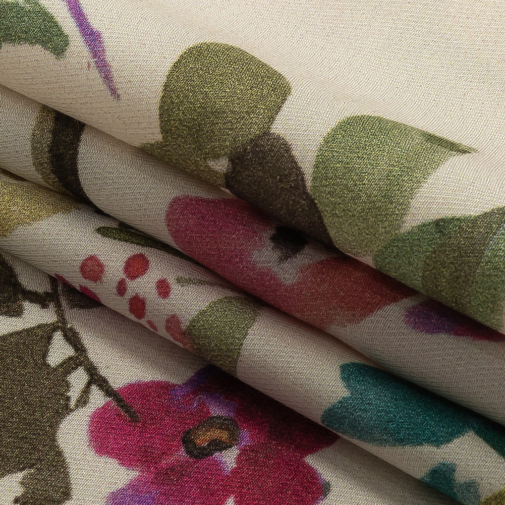 Viscose Twill Panel - Ivory, Pink and Teal Floral - Mood Exclusive Sunny Day Best Folded