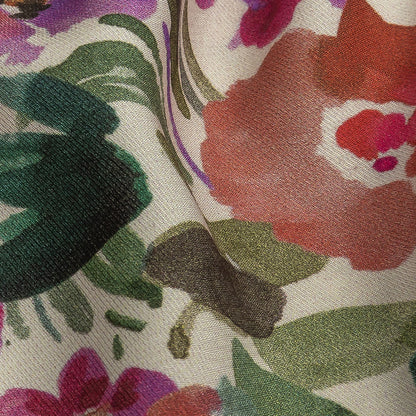 Viscose Twill Panel - Ivory, Pink and Teal Floral - Mood Exclusive Sunny Day Best Detail