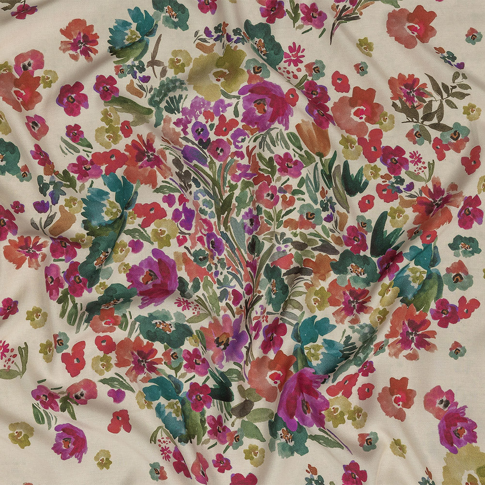 Viscose Twill Panel - Ivory, Pink and Teal Floral - Mood Exclusive Sunny Day Best