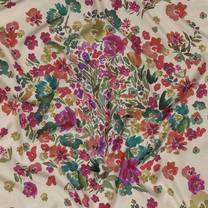 Viscose Twill Panel - Ivory, Pink and Teal Floral - Mood Exclusive Sunny Day Best
