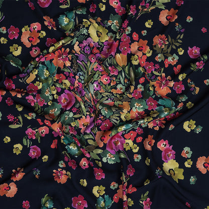 Viscose Twill Panel - Navy, Pink and Green Floral - Mood Exclusive Sunny Day Best