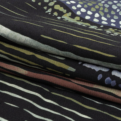 Viscose Twill Panel - Black, Green and Purple Painterly Geometric - Mood Exclusive Lake Lines Folded