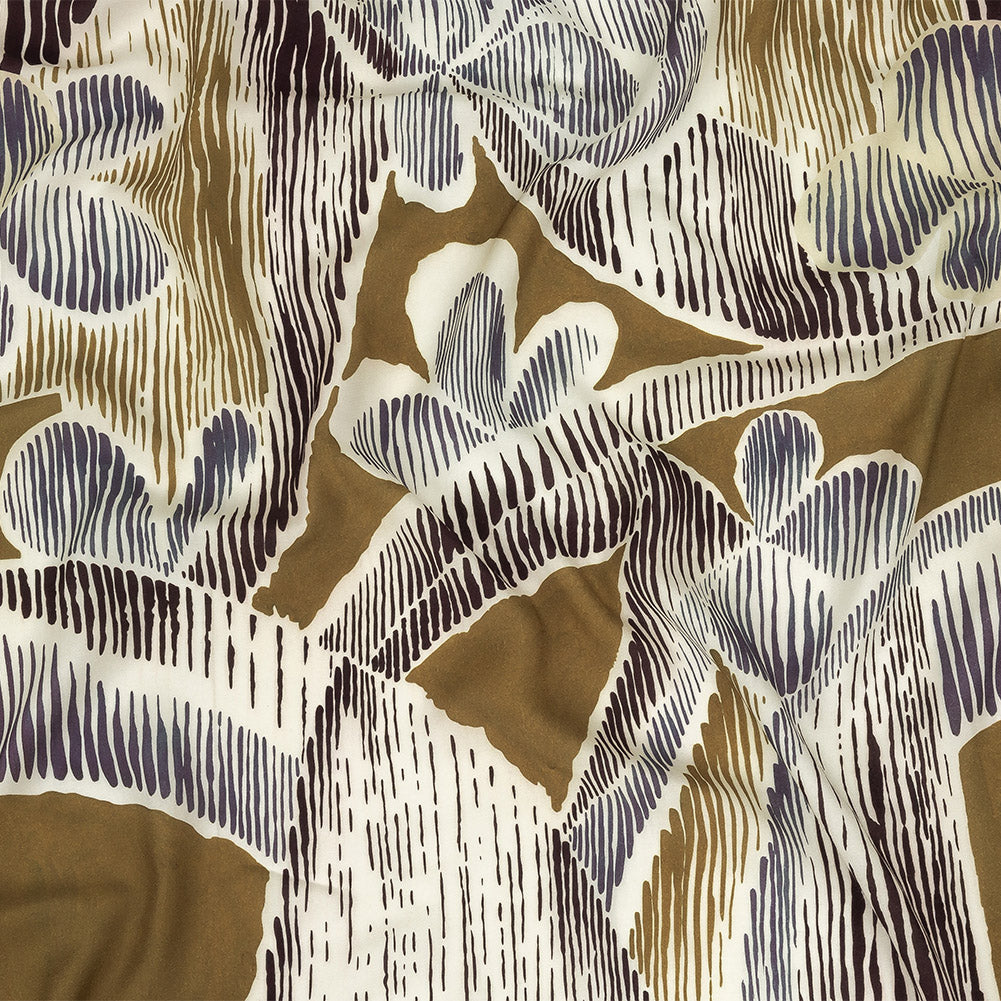 Viscose Twill Panel - Navy and Olive Abstracted Floral - Mood Exclusive Texture Transverse