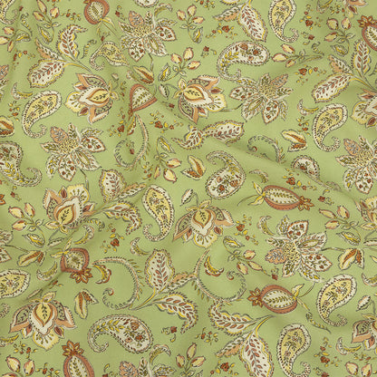 Viscose Twill Print - Light Green and Orange Paisley Floral - Mood Exclusive Paisley Daze