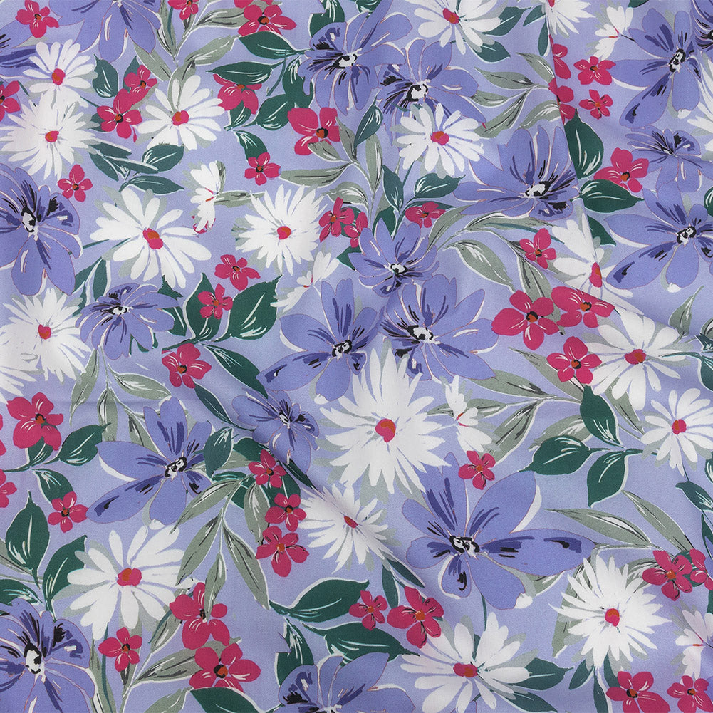Cotton Poplin Print - Periwinkle, Pink and White Floral - Mood Exclusive April Shower Encore