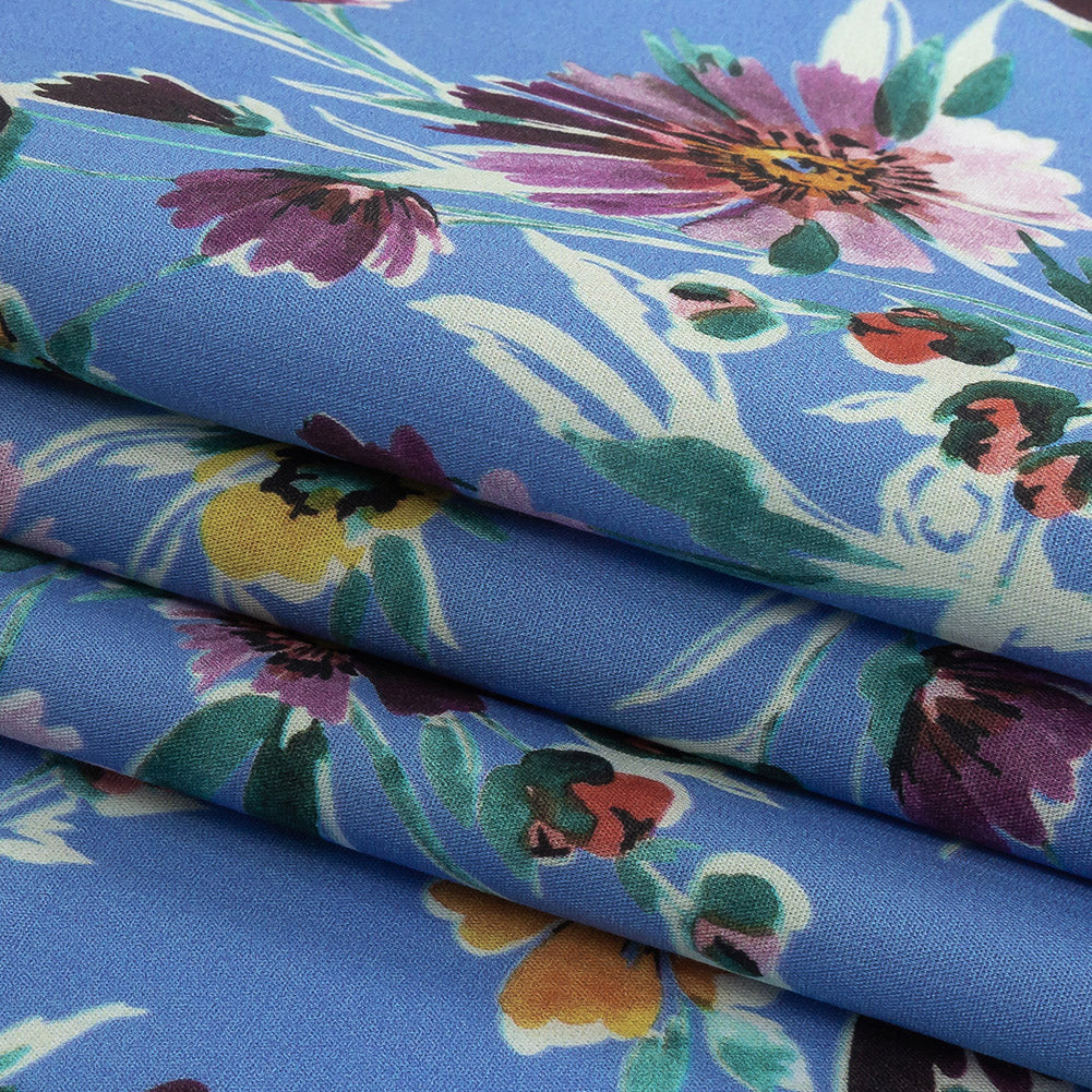 Cotton Poplin Print - Blue Jay and Purple Floral - Mood Exclusive Wide Open Folded