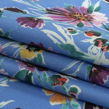 Cotton Poplin Print - Blue Jay and Purple Floral - Mood Exclusive Wide Open Folded