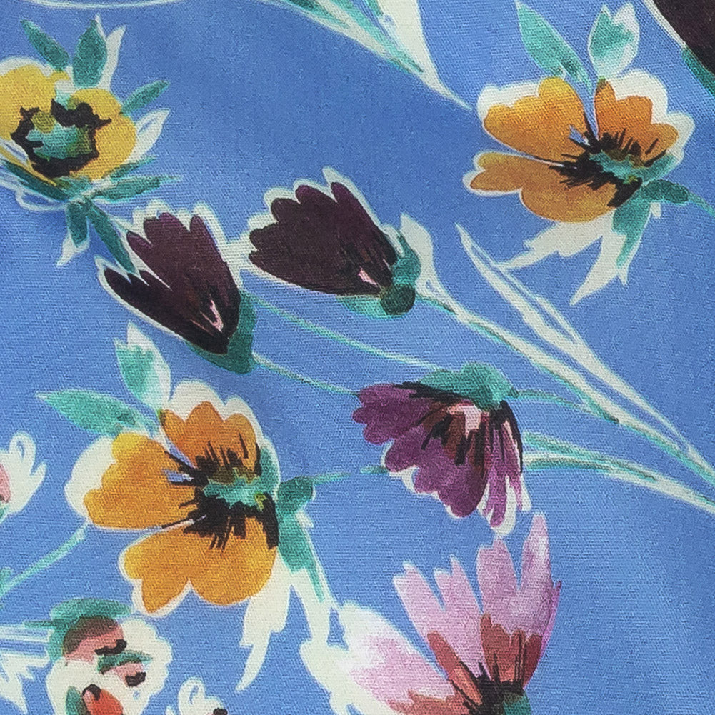 Cotton Poplin Print - Blue Jay and Purple Floral - Mood Exclusive Wide Open Detail