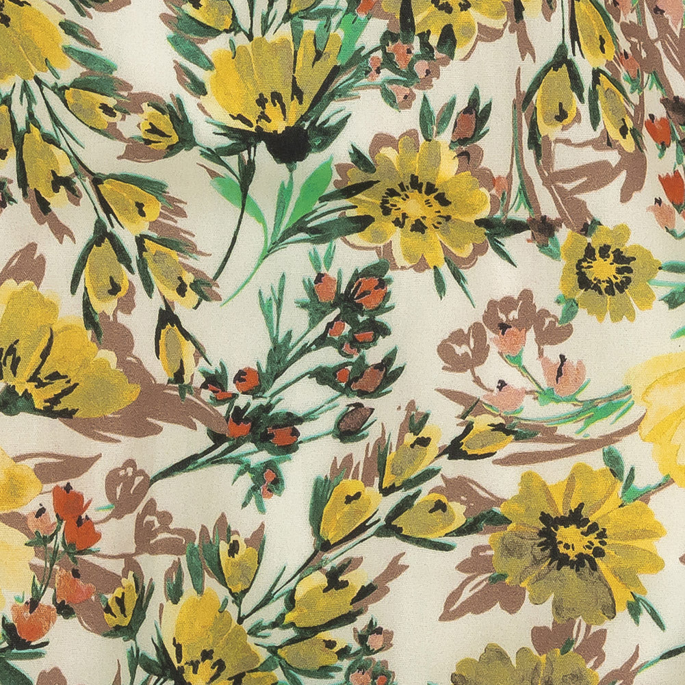 Cotton Poplin Print - Yellow Floral - Mood Exclusive Whimsical Woods Detail