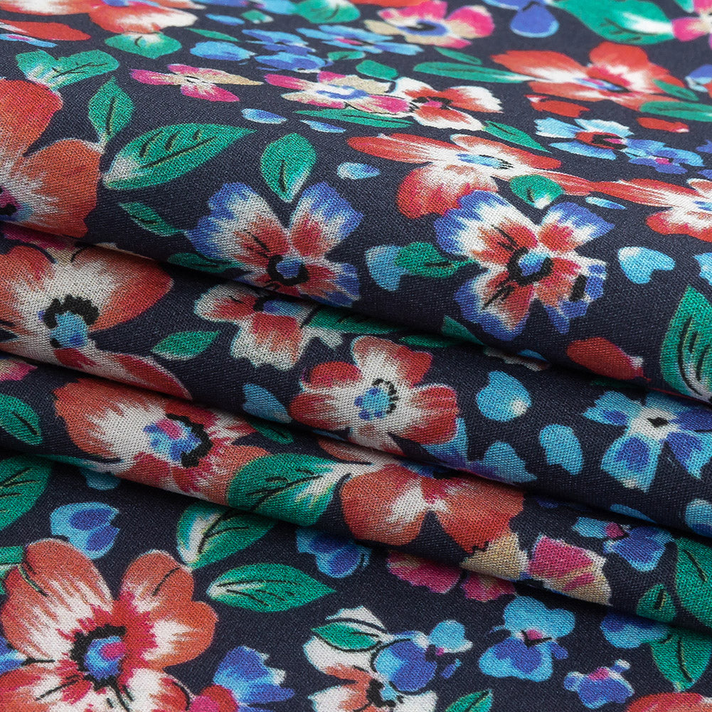 Cotton Poplin Print - Navy and Red Floral - Mood Exclusive Blooming Heat Folded