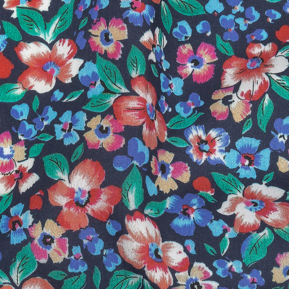 Cotton Poplin Print - Navy and Red Floral - Mood Exclusive Blooming Heat Detail