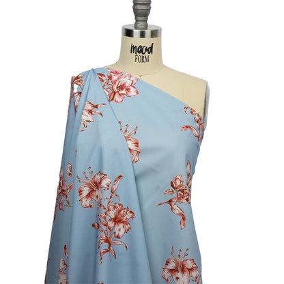 Cotton Poplin Print - Baby Blue and Pink Floral - Mood Exclusive Passion and Prosperity Drape