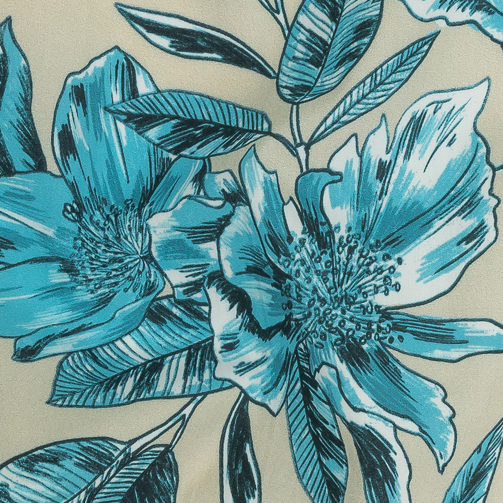 Cotton Poplin Print - Aqua Floral - Mood Exclusive Seaside Serenity Detail