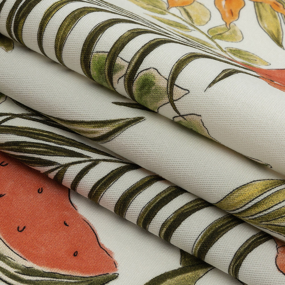 Stretch Cotton Twill Print - Green Palm Leaves and Fruit - Mood Exclusive Fruitful Circumstances Folded