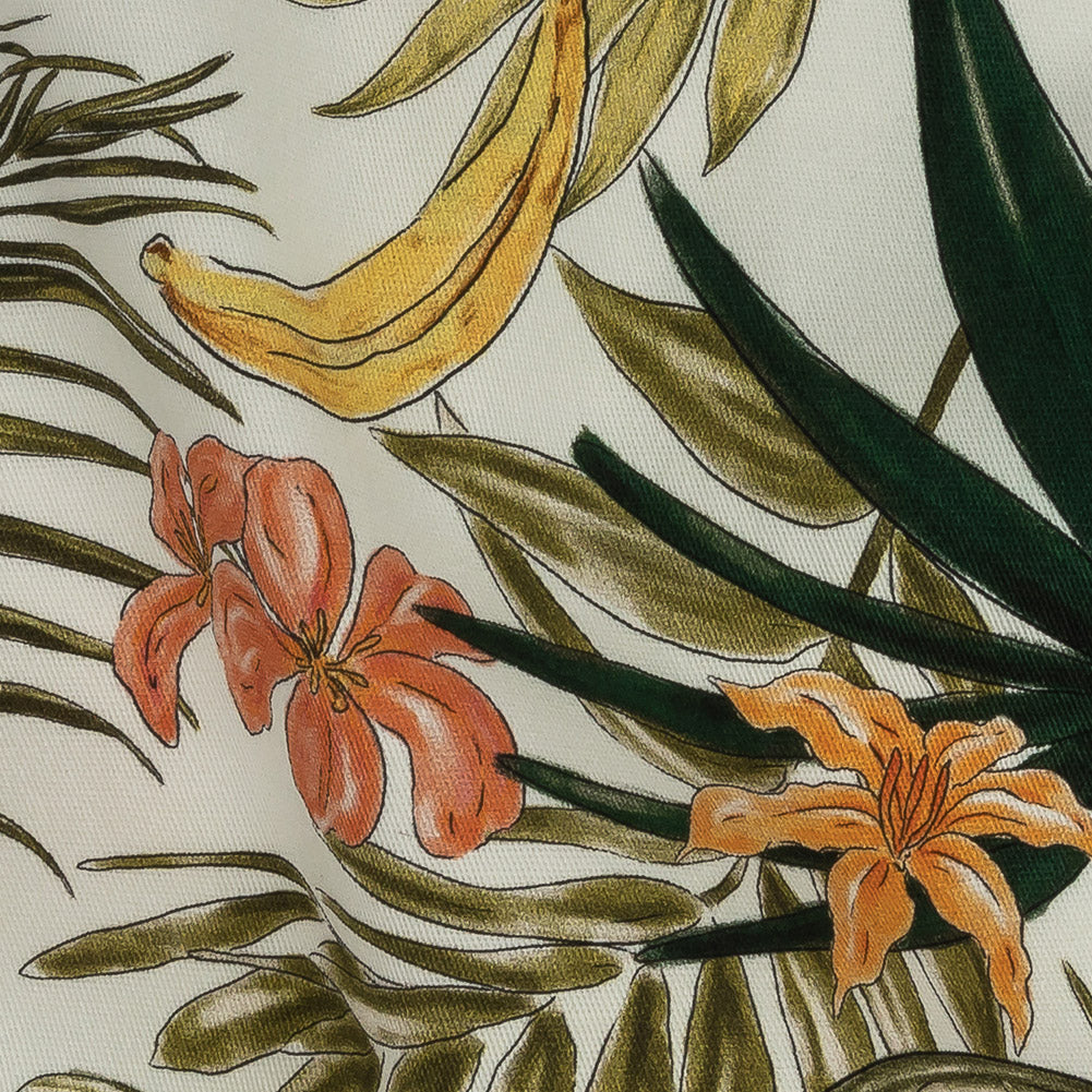 Stretch Cotton Twill Print - Green Palm Leaves and Fruit - Mood Exclusive Fruitful Circumstances Detail