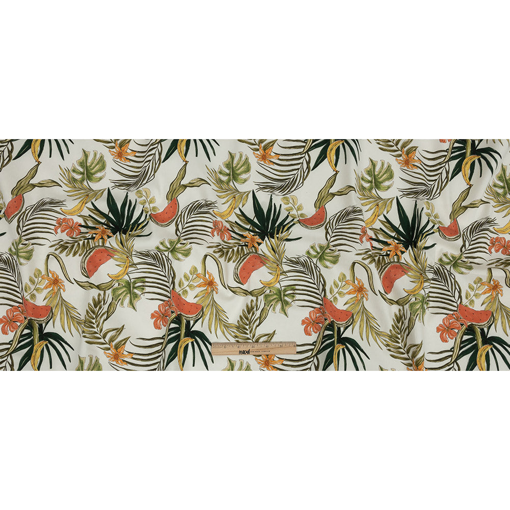 Stretch Cotton Twill Print - Green Palm Leaves and Fruit - Mood Exclusive Fruitful Circumstances Full