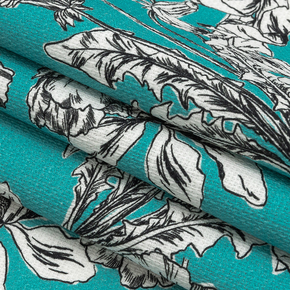 Mood Exclusive Turquoise Dandelion Drift Stretch Cotton Woven Folded
