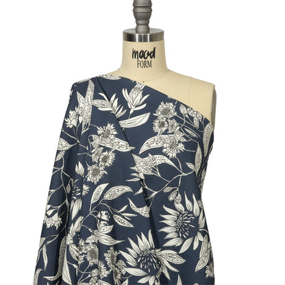 Mood Exclusive Blue Illustrated Cultivation Stretch Cotton Woven Drape