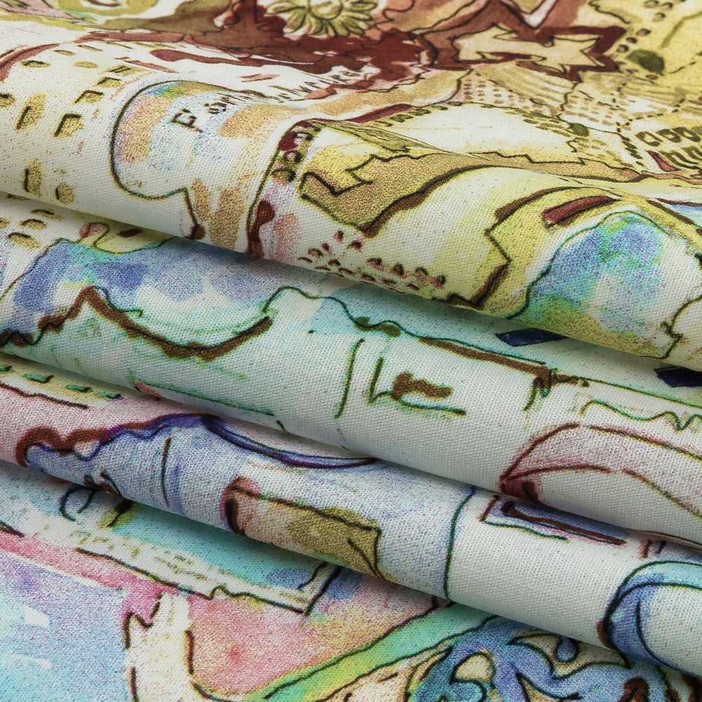 Mood Exclusive Watercolor Village Stretch Cotton Poplin Folded