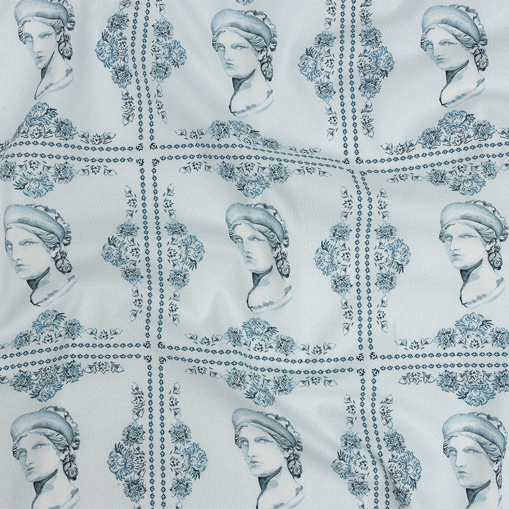 Mood Exclusive Sky Blue Busts of Antiquity Stretch Cotton Poplin