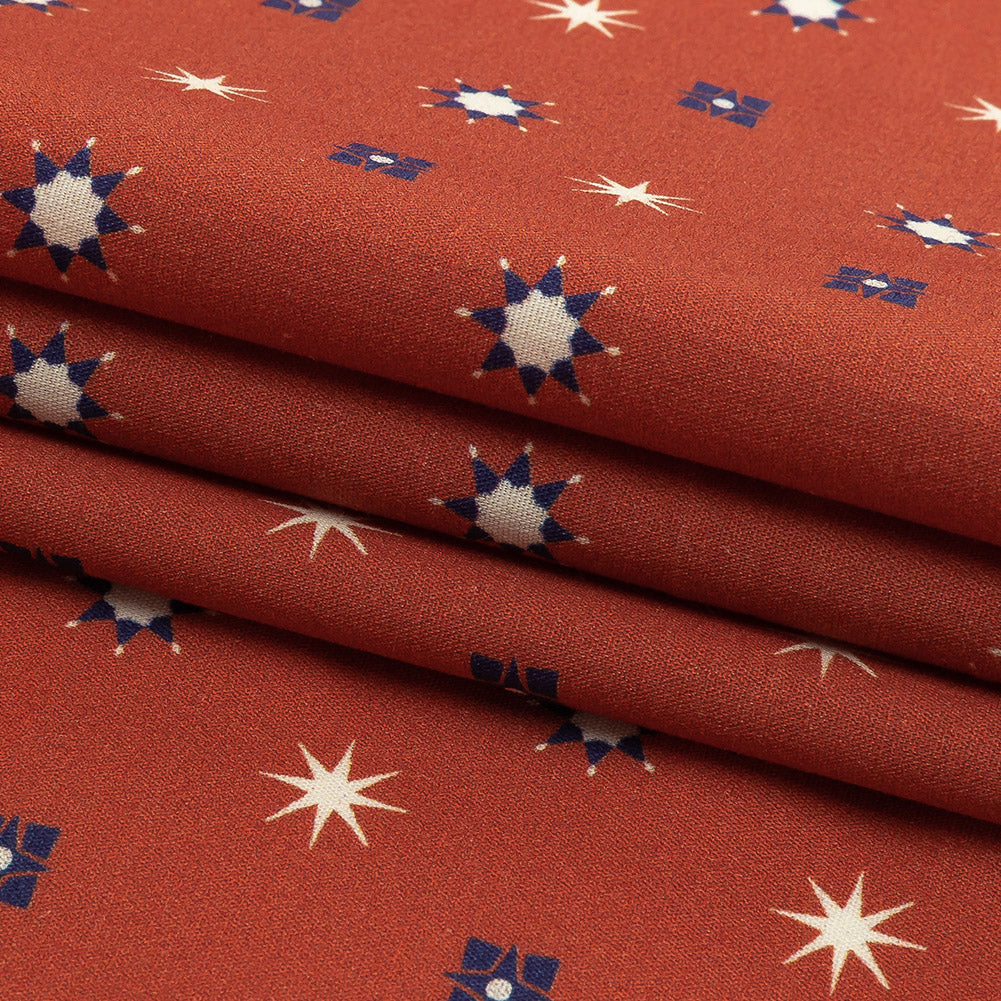 Mood Exclusive Orange Stars n’ Squares Stretch Cotton Poplin Folded