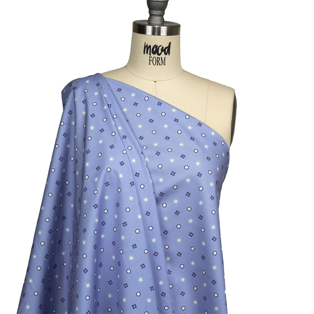 Mood Exclusive Periwinkle Stars n’ Squares Stretch Cotton Poplin Drape