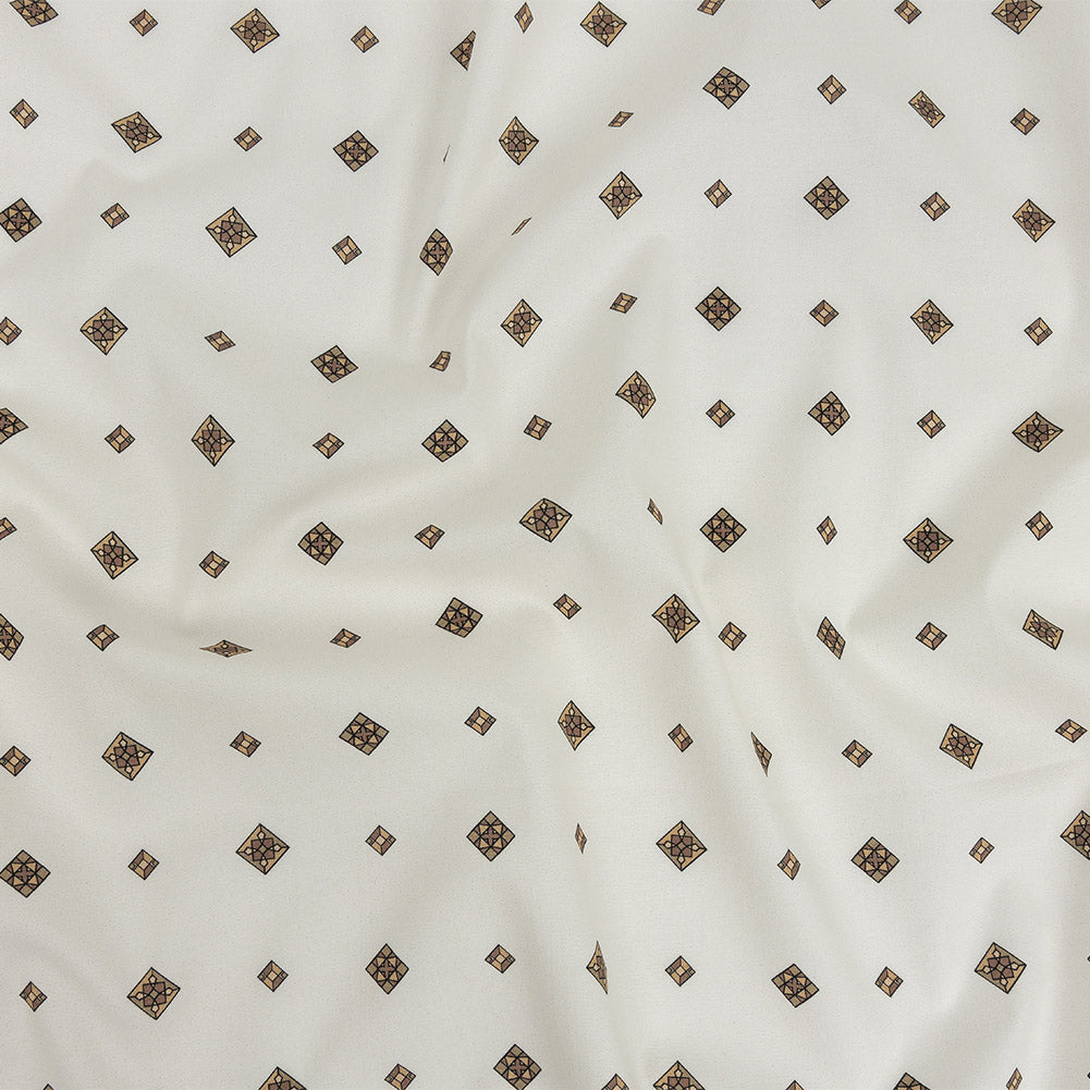 Mood Exclusive Off-White Geometric Gems Stretch Cotton Poplin