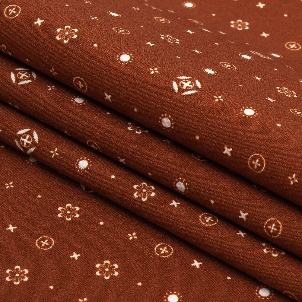 Mood Exclusive Terracotta Celestial Shapes Stretch Cotton Poplin Folded